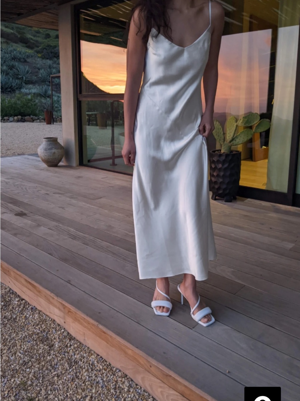 OAK + FORT Ivory Satin Slip Maxi Dress